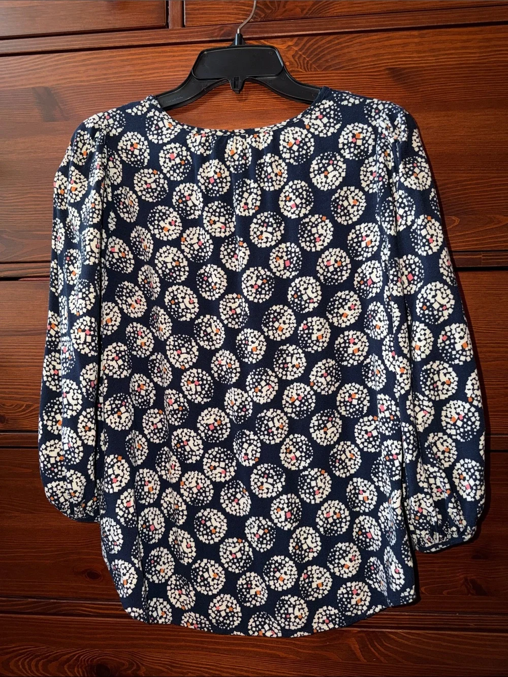 Maeve by Anthropologie Navy Medallion Print Puff Sleeve Blouse Size 10